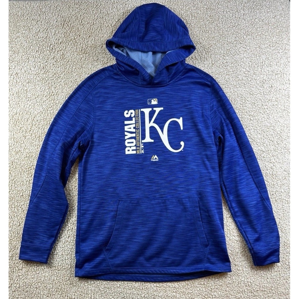 Kansas City Royals Hoodie Youth‎ XL Majestic MLB Blue Heather Therma Base